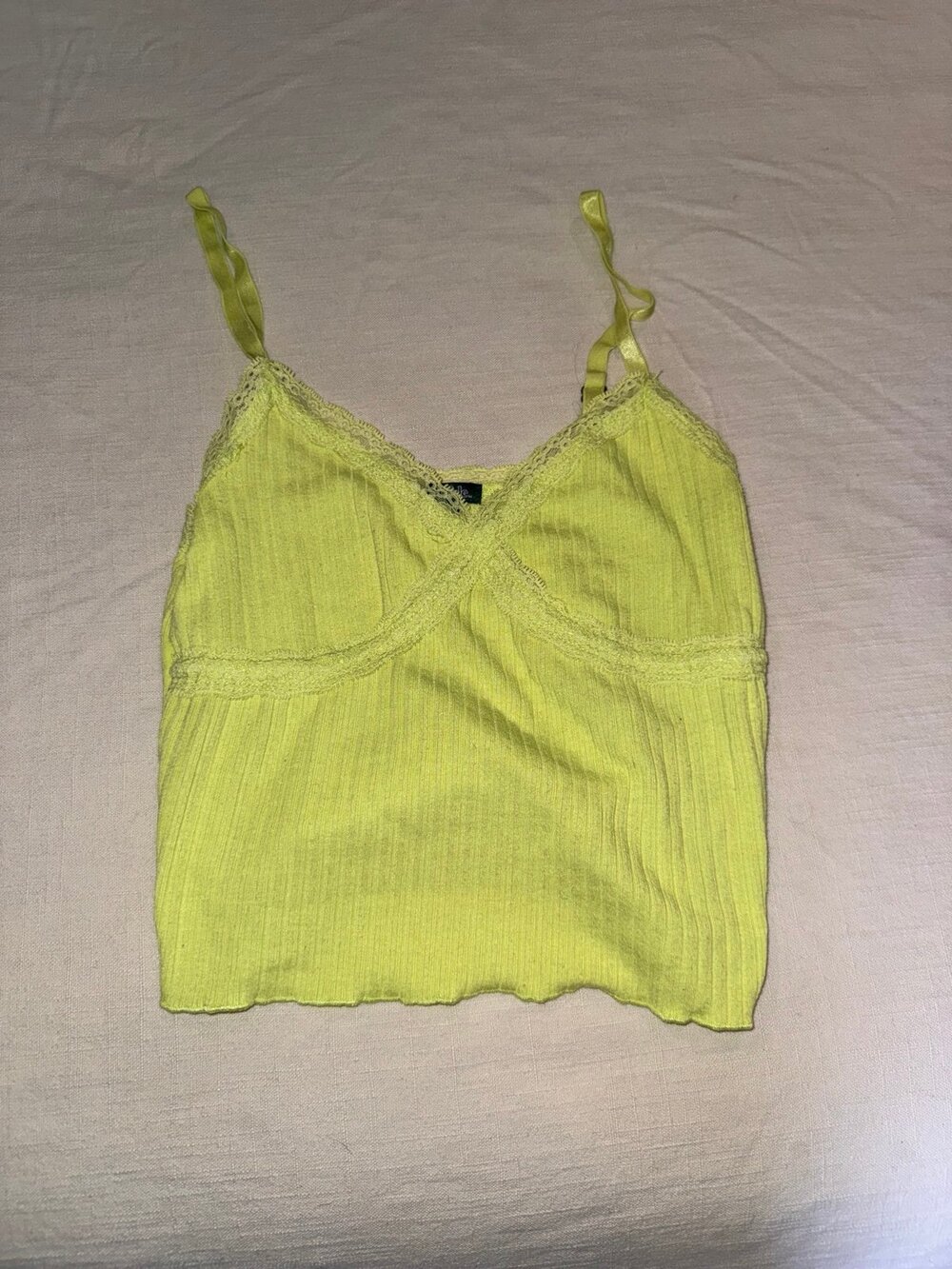 Wild Fable Lime Green Lace Trim Ribbed Cami Tank Top XS